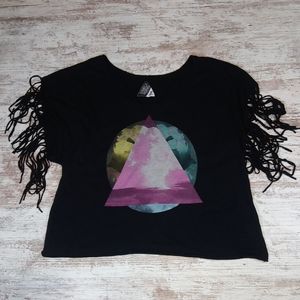 Seneca Rising Black Full Moon Triangle Fringe Top